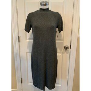 Magaschoni Gray Stretchy Short Sleeve Sheath Dress W/ Mock Neck, Size Large
